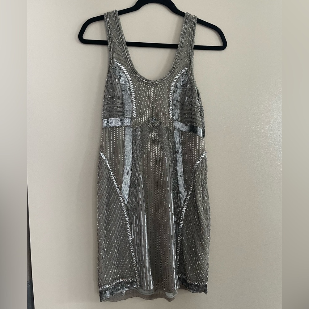 SOLD- Parker Silver and Gray Embellished Cocktail Mini Dress size S